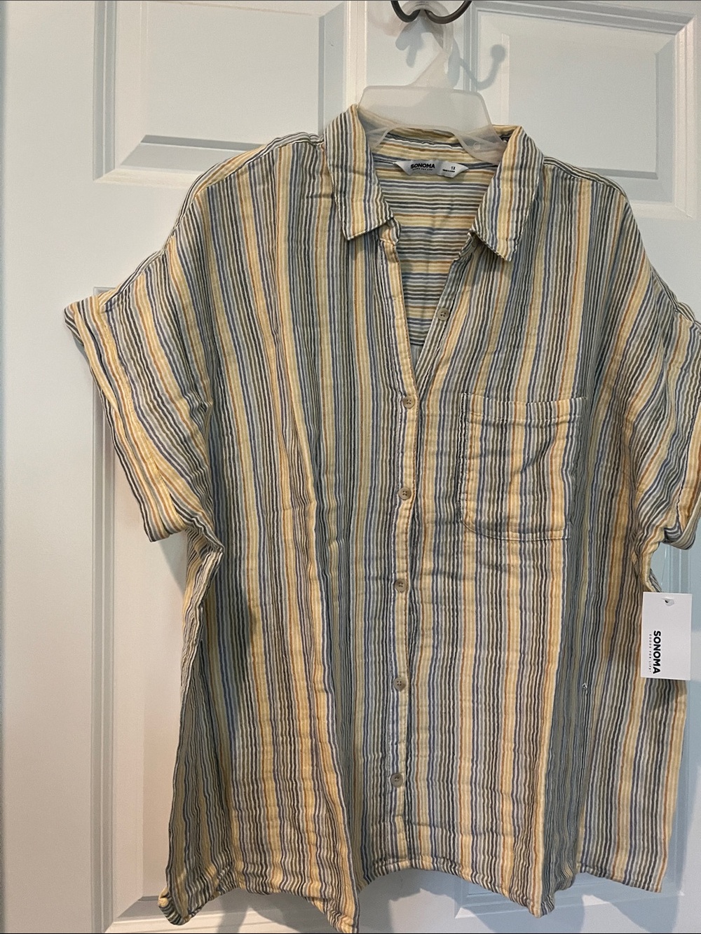 Sonoma Short-Sleeve Striped Button-Down Shirt - Blue & Cream